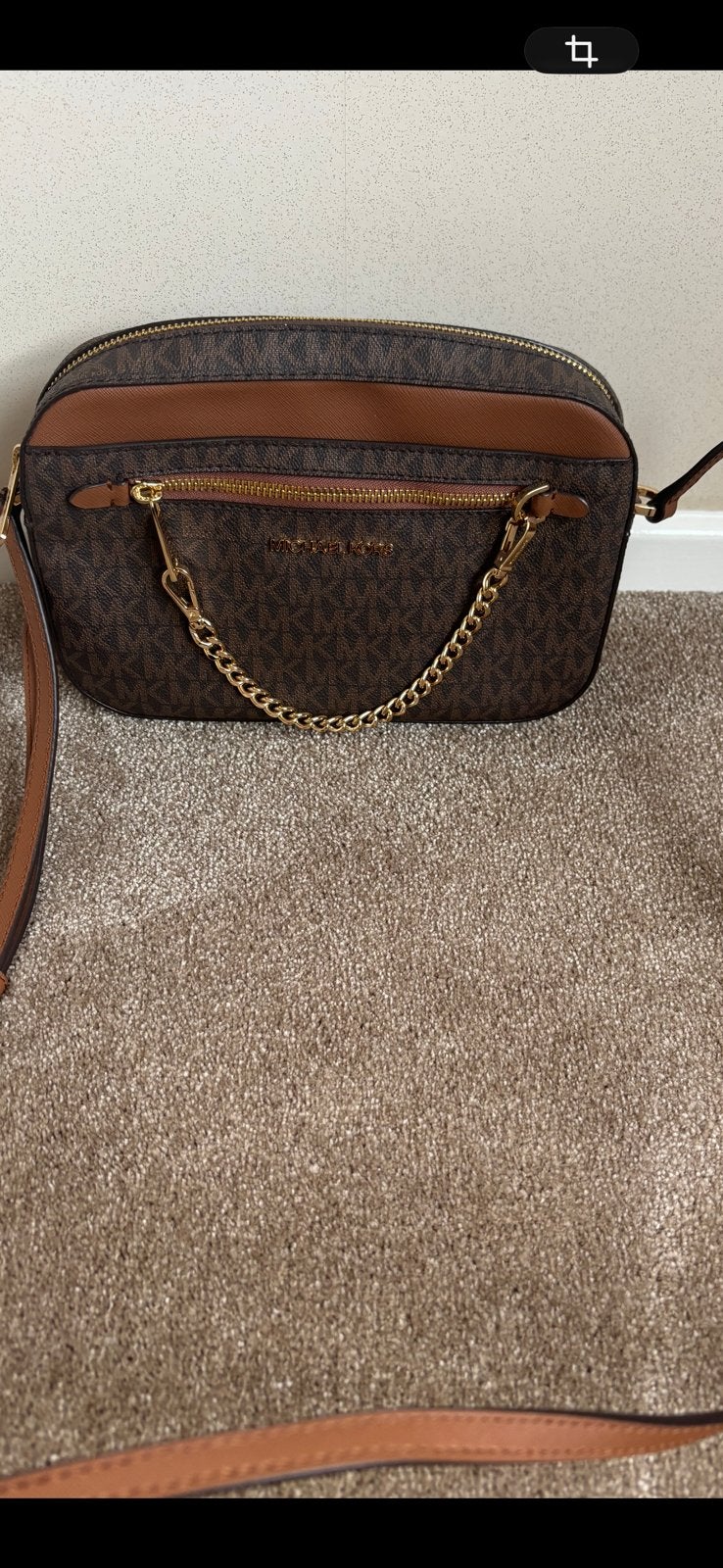 Michael Kors Jet Set Crossbody Tas Bruin Goud Z.G.A.N., Sieraden, Tassen en Uiterlijk, Tassen | Damestassen, Ophalen, Zo goed als nieuw