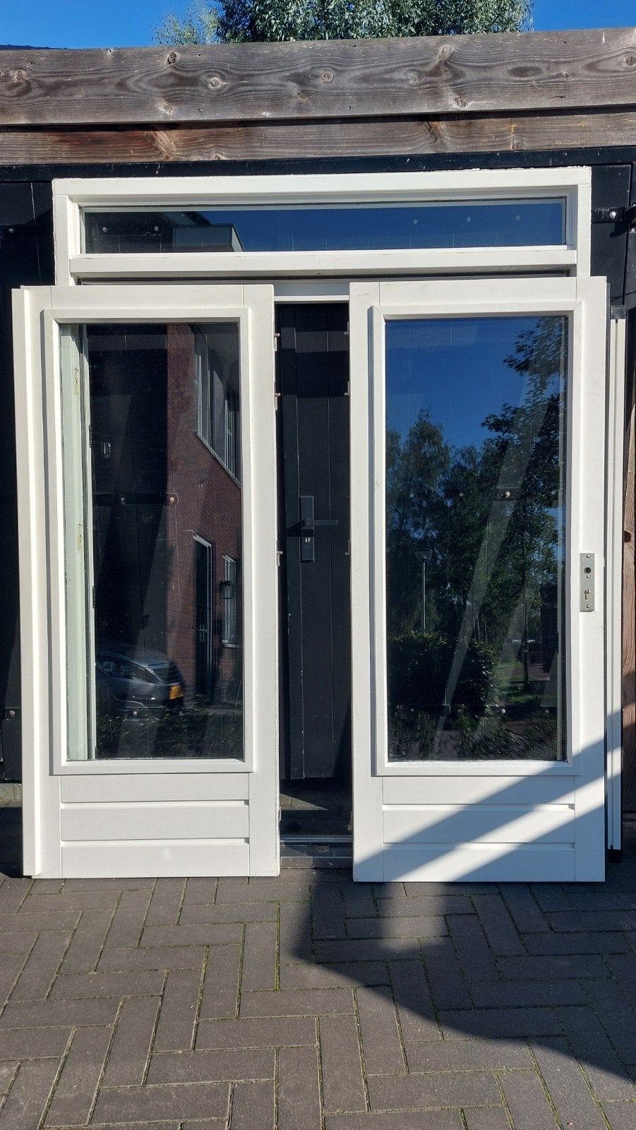 dubbele openslaande deuren tuindeuren met bovenlicht met koz, Doe-het-zelf en Verbouw, Ophalen, Gebruikt, Deurkozijn, 150 tot 225 cm