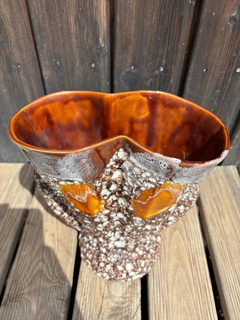 Vallauris fat lava vaas, Frans, keramiek, 23 cm hoog, Huis en Inrichting, Ophalen of Verzenden, Overige kleuren, Aardewerk of Porselein