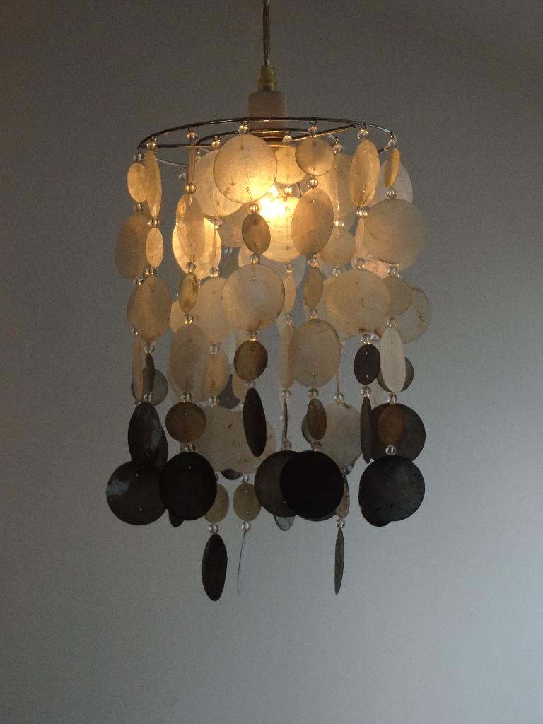 Vintage Capiz schelpenlamp / kroonluchter / hanglamp, Ophalen of Verzenden, Gebruikt