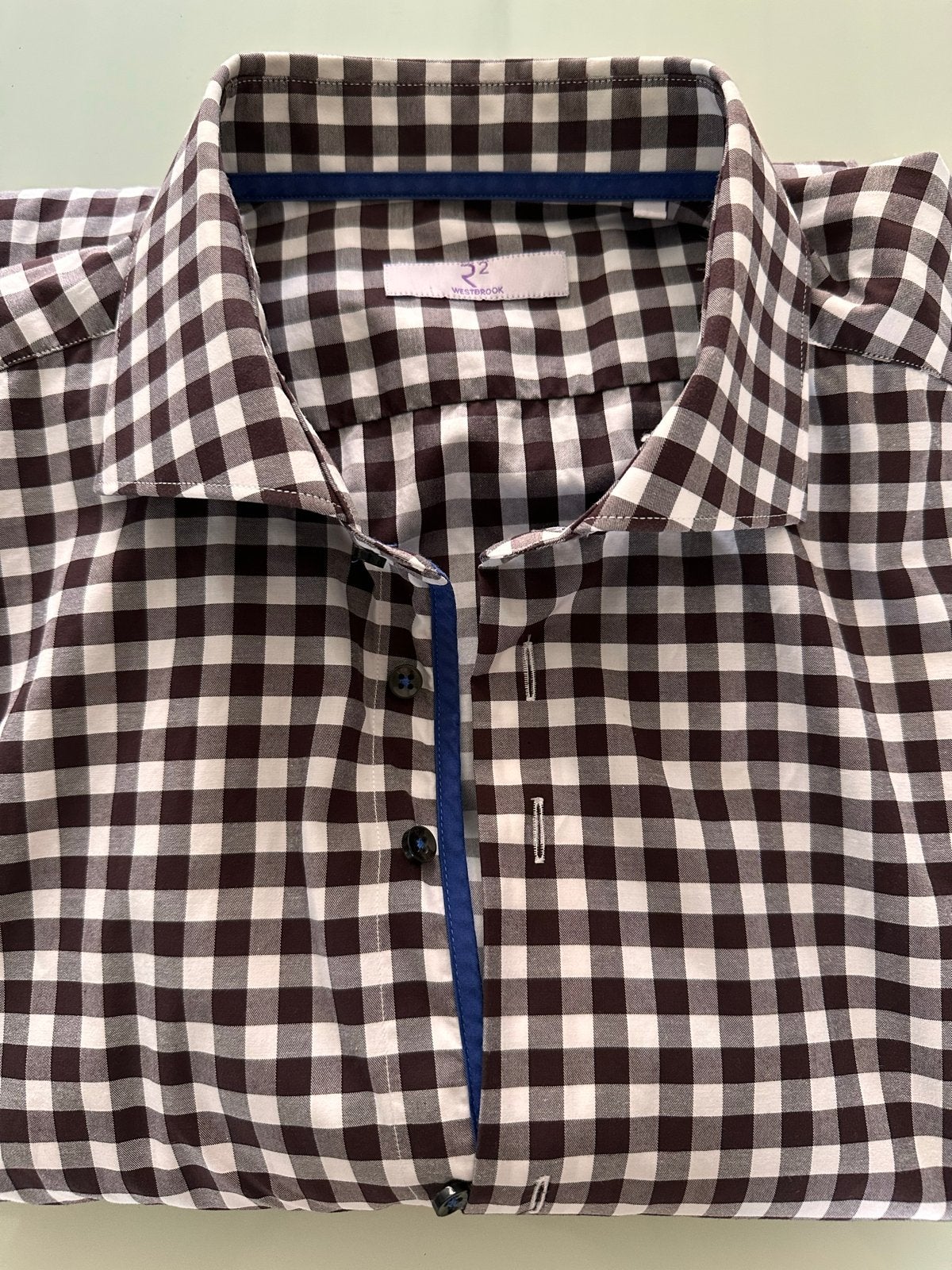 R2 Westbrook Geruit Overhemd - Bruin/Wit - Halswijdte 46, Ophalen of Verzenden, Zo goed als nieuw, Bruin, Halswijdte 43/44 (XL)