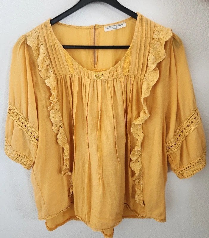 Blouse kleur mosterdgeel, maat m, merk circle of trust, Kleding | Dames, Maat 38/40 (M), Geel, Ophalen of Verzenden, Gedragen
