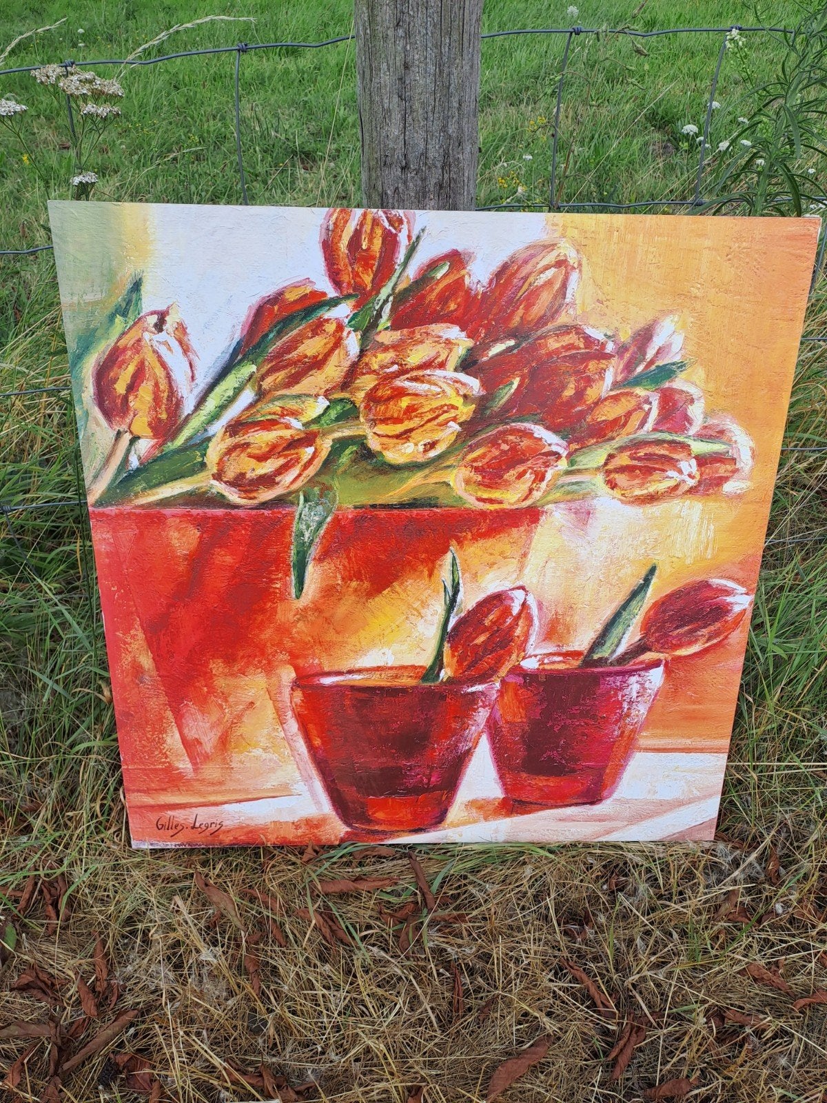 Kunstdruk Gilles Legris - Levendig boeket tulpen, Antiek en Kunst, Kunst | Schilderijen | Klassiek, Bloemen, Doek, Expressionistisch