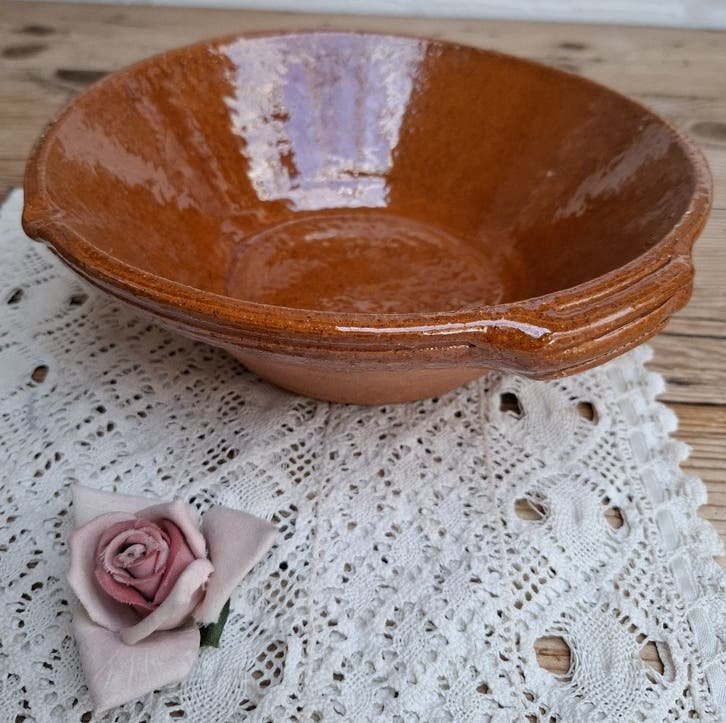Vintage Franse brocante terra cotta afroomschaal, Ophalen of Verzenden