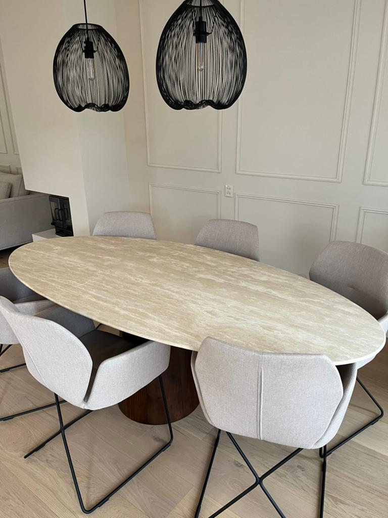 Travertin eettafelblad 220x100 ovaal (gebroken), Ophalen, Gebruikt, 200 cm of meer, 50 tot 100 cm