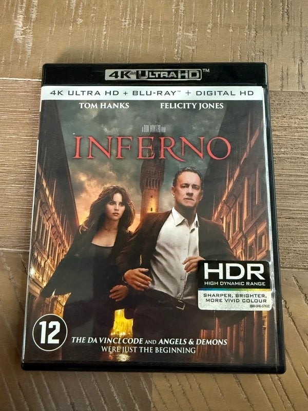 Inferno 4K Ultra HD + Blu-ray  (Tom Hanks), Cd's en Dvd's, Blu-ray, Zo goed als nieuw, Thrillers en Misdaad, 4K Ultra HD Blu-ray