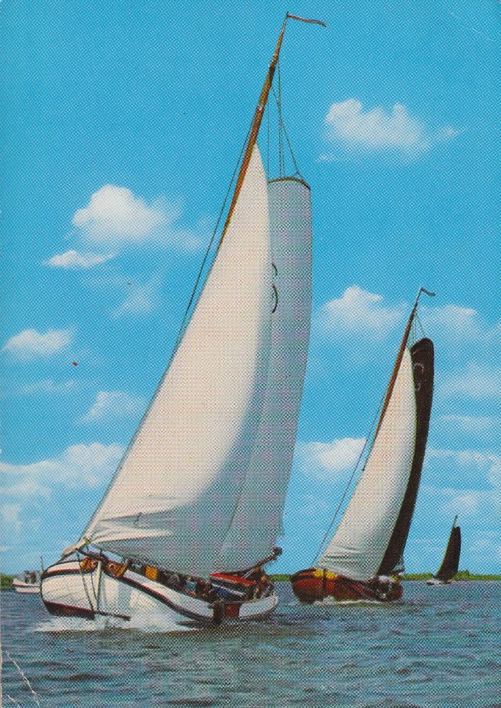 P787 oude ansichtkaart friesland skutsjesilen 1974, Ophalen of Verzenden, 1960 tot 1980, Gelopen, Sport en Spel