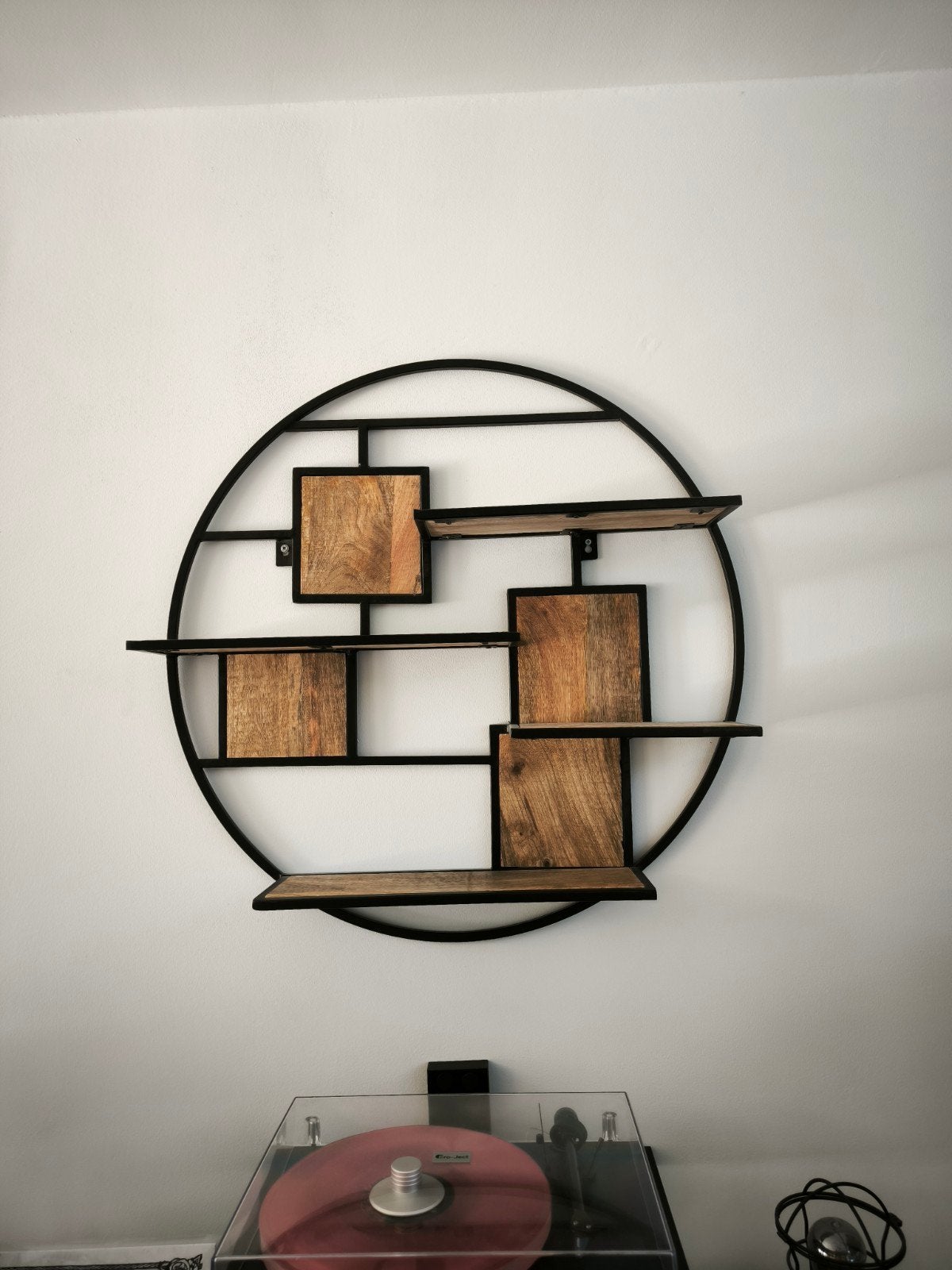 Wanddecoratie mangohout 80 cm - Rond met planken, Ophalen, Gebruikt, Industrieel, Hout