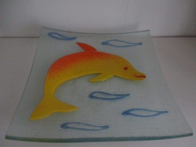 Glazen schaal met dolfijn decoratie - 22,5 cm, Ophalen of Verzenden, Zo goed als nieuw, Overige soorten, Beeldje of Figuurtje