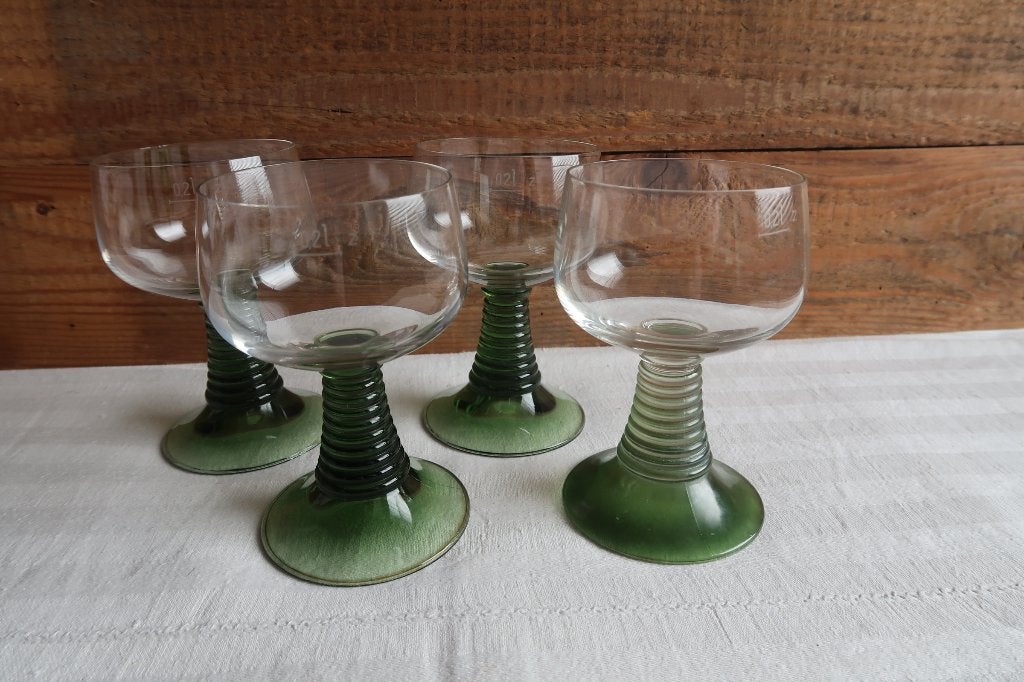 Set van 4 vintage roemer groene wijnglazen - Elzas/Moezel, Ophalen of Verzenden