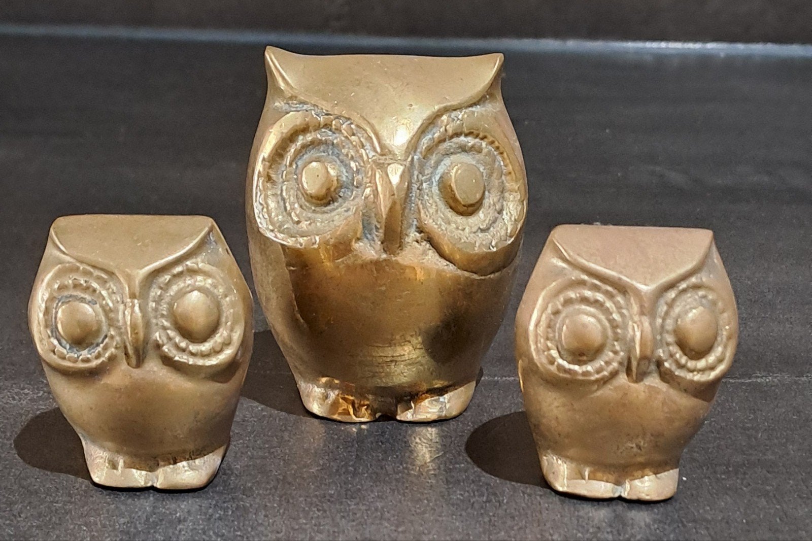Set van 3 messing uilen beeldjes - Vintage decoratie, Ophalen of Verzenden
