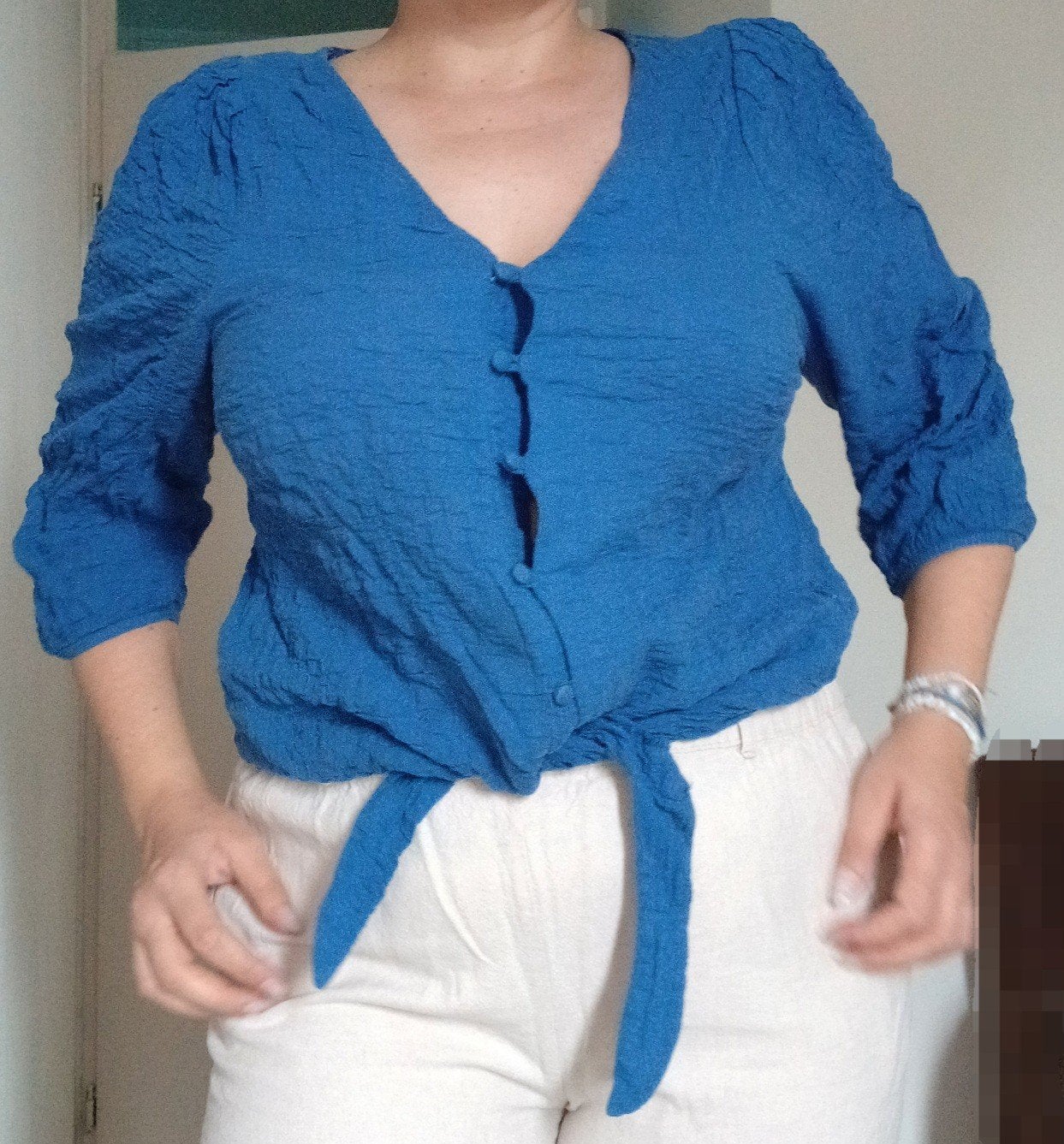 MS Mode kobalt konings blauw blouse katoen pofmouw 40 zgan, Maat 38/40 (M), Zo goed als nieuw, MS Mode, Verzenden