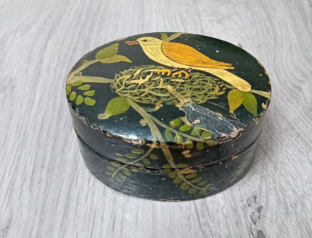 vintage japanse zwarte lak doosje met vogel, Ophalen of Verzenden