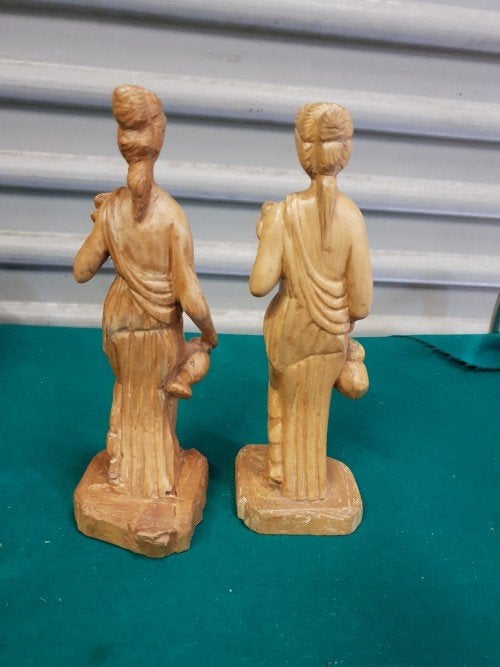 beeld houtsnijwerk, Vrouwe Fortuna, geheel van hout, 2 stuks, Ophalen of Verzenden