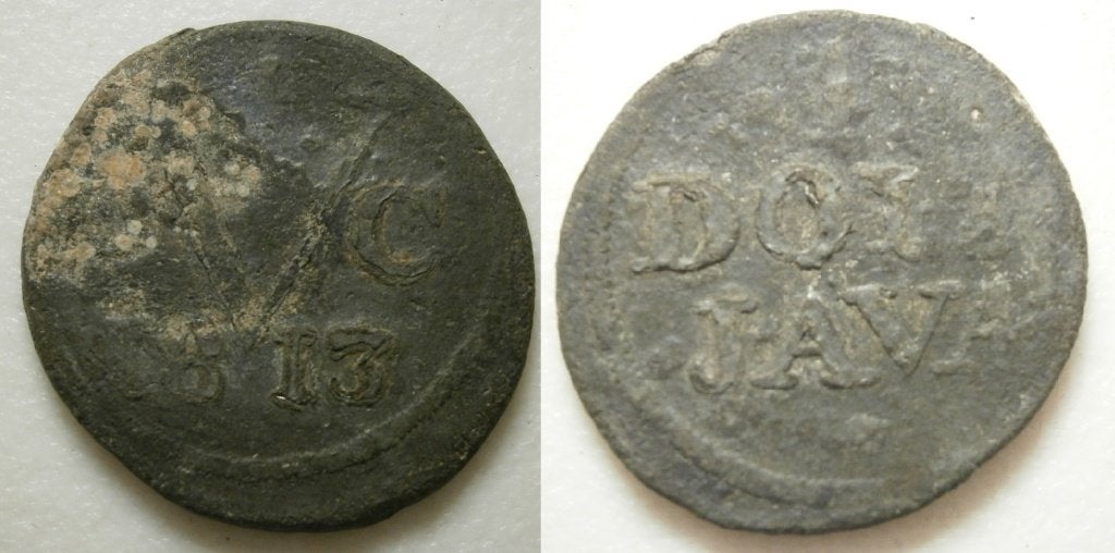 PD11447 Tinnen Duit VEIC Java 1813, Postzegels en Munten, Munten | Nederland, Ophalen of Verzenden, Vóór koninkrijk, 1 cent, Losse munt
