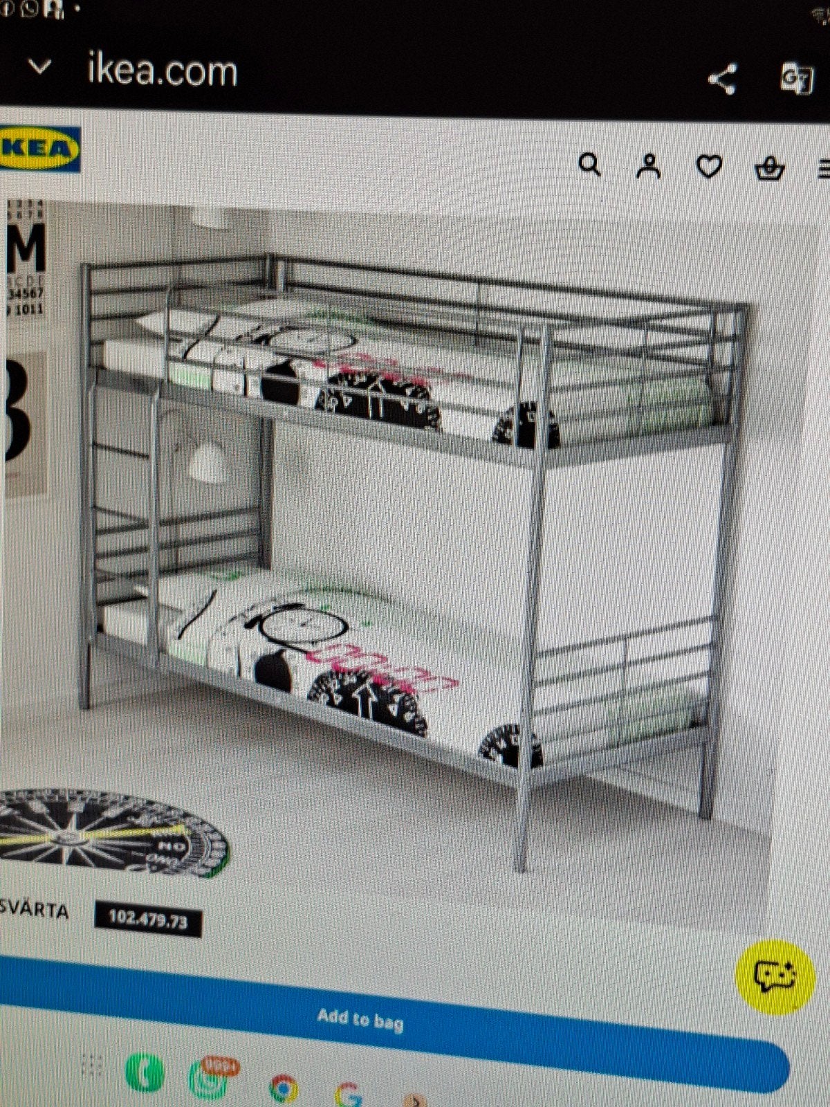 IKEA Svarta zwart metalen stapelbed. KOOPJE  !!, Ophalen, 90 cm, 160 tot 180 cm, Tweepersoons