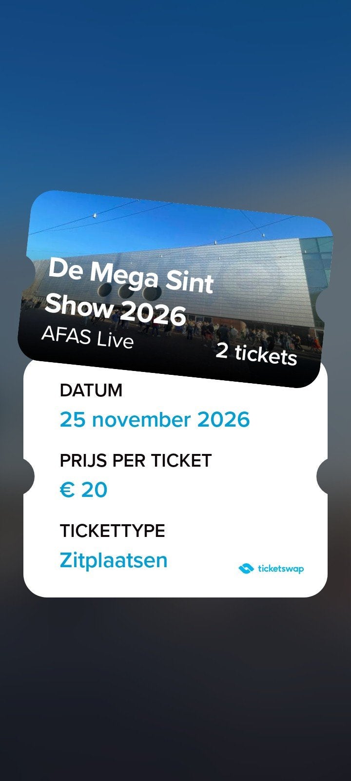 2 kaartjes voor de mega Sint show 2026, Twee personen, Trein, Met bestemming of datum