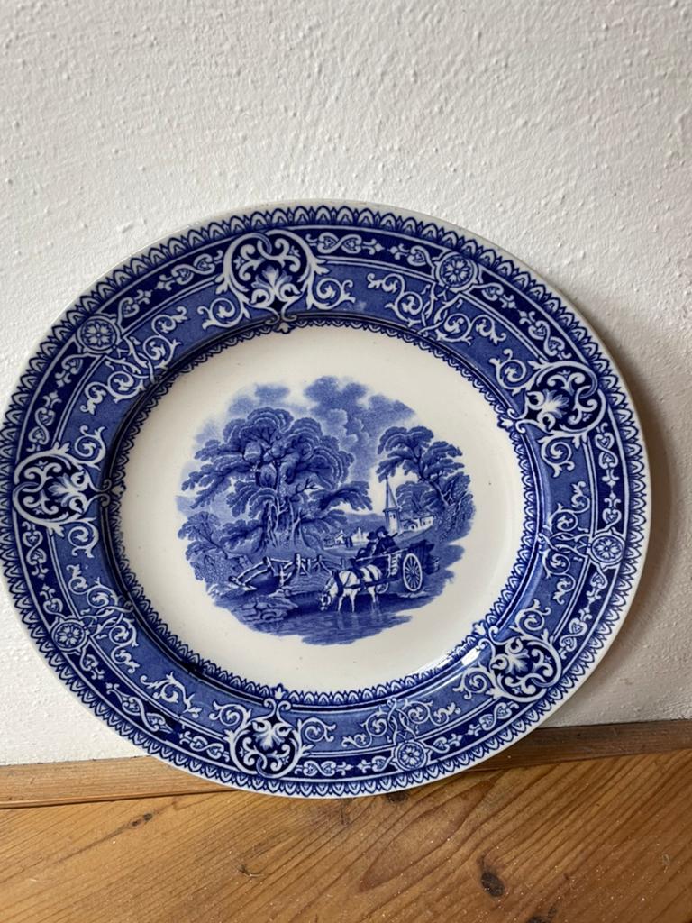 Antiek Woodland W. Baker & Co. bord - Blauw/Wit, Antiek en Kunst, Ophalen of Verzenden