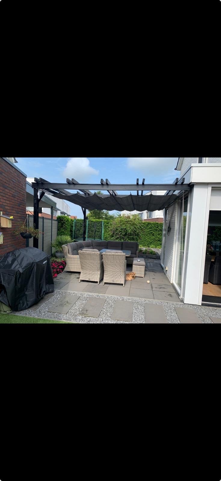 Harmonica schaduwdoek (inschuifbaar), Tuin en Terras, Ophalen, Gebruikt, Veranda