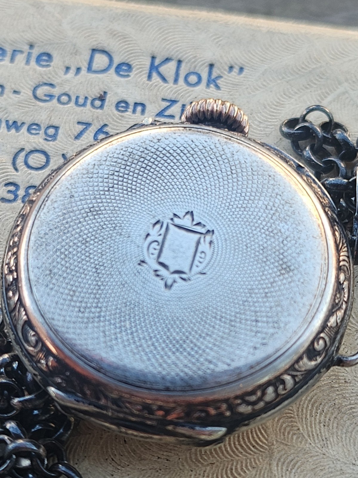 Antiek Zilveren Zakhorloge met Ketting - Uniek Design, Ophalen of Verzenden, Zilver