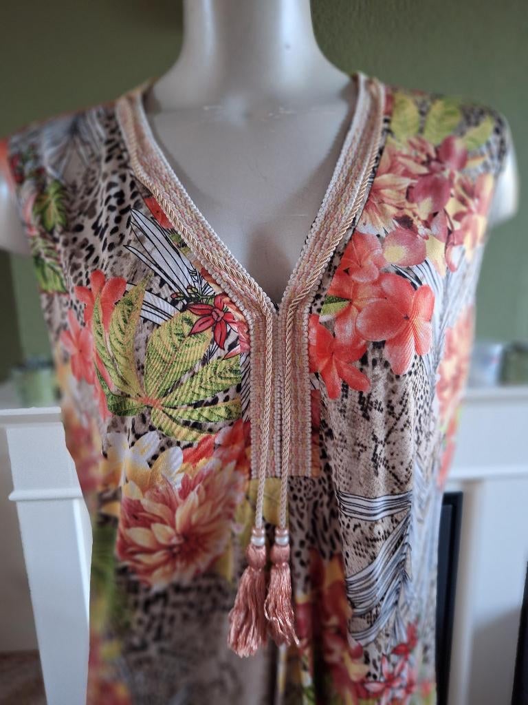 Batida beige oranje luipaard bloemen jurk 5 XL, Kleding | Dames, Jurken, Beige, Maat 46/48 (XL) of groter, Ophalen of Verzenden