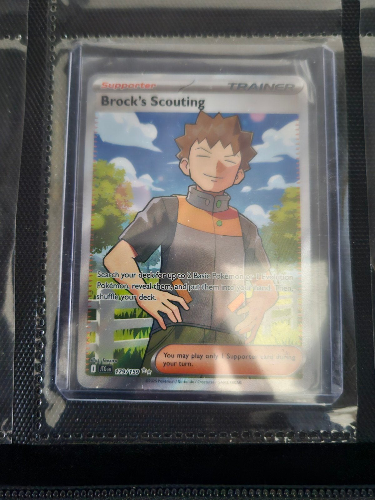 Pokemon Brock's Scouting 179/159 Journey Toghter, Ophalen of Verzenden, Zo goed als nieuw, Losse kaart, Foil