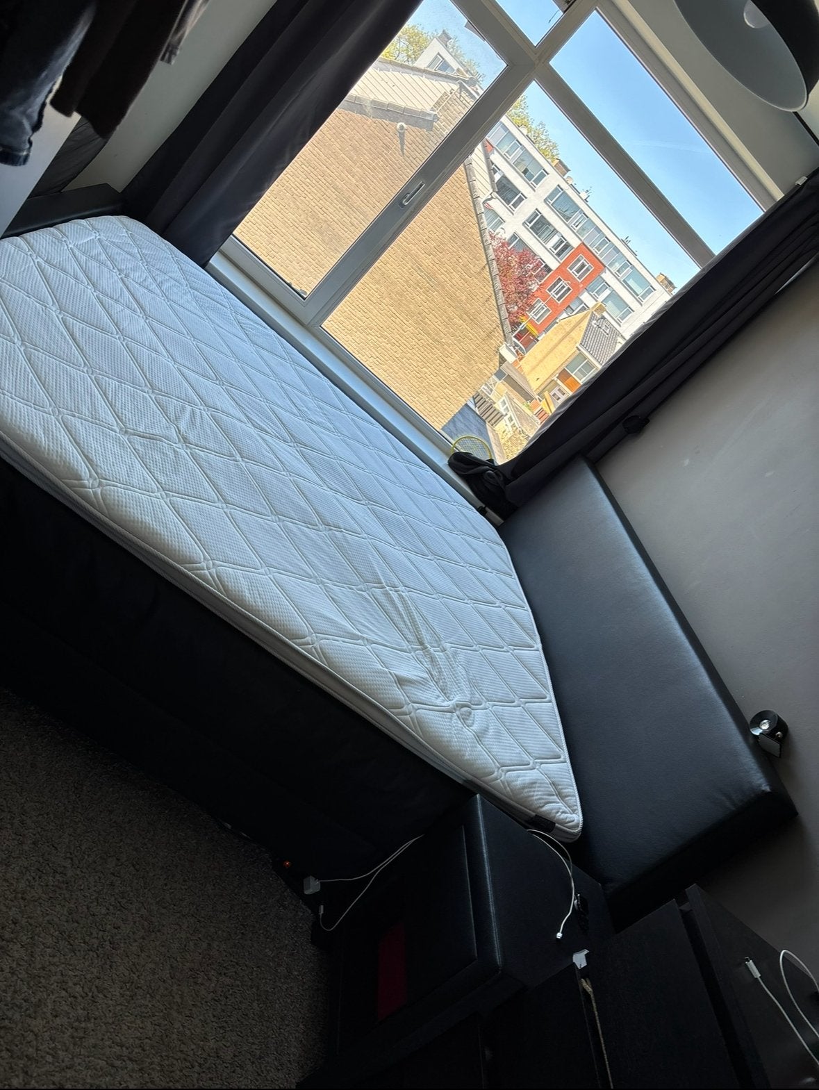 Boxspring 200x210 met hoofdbord en 2 nachtkastjes, Ophalen, Gebruikt, Tweepersoons, Overige maten