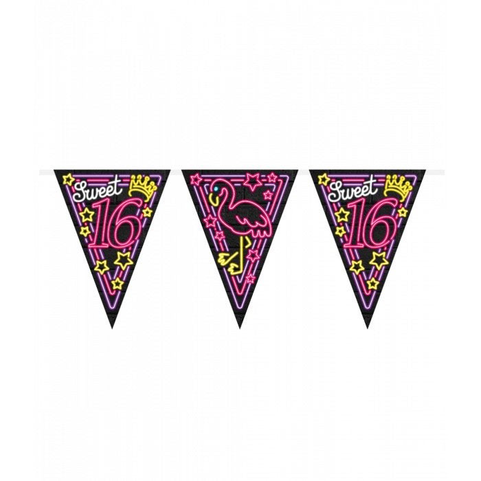 Vlaggenlijn neon – sweet 16 (7012915), Versiering, Info@all4funbaarlo.nl, A, Verjaardag