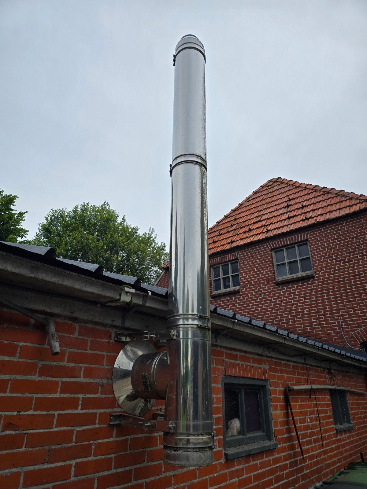 Rookkanaal dubbelwandig rvs 255 cm, Ophalen, Zo goed als nieuw, Houthaard