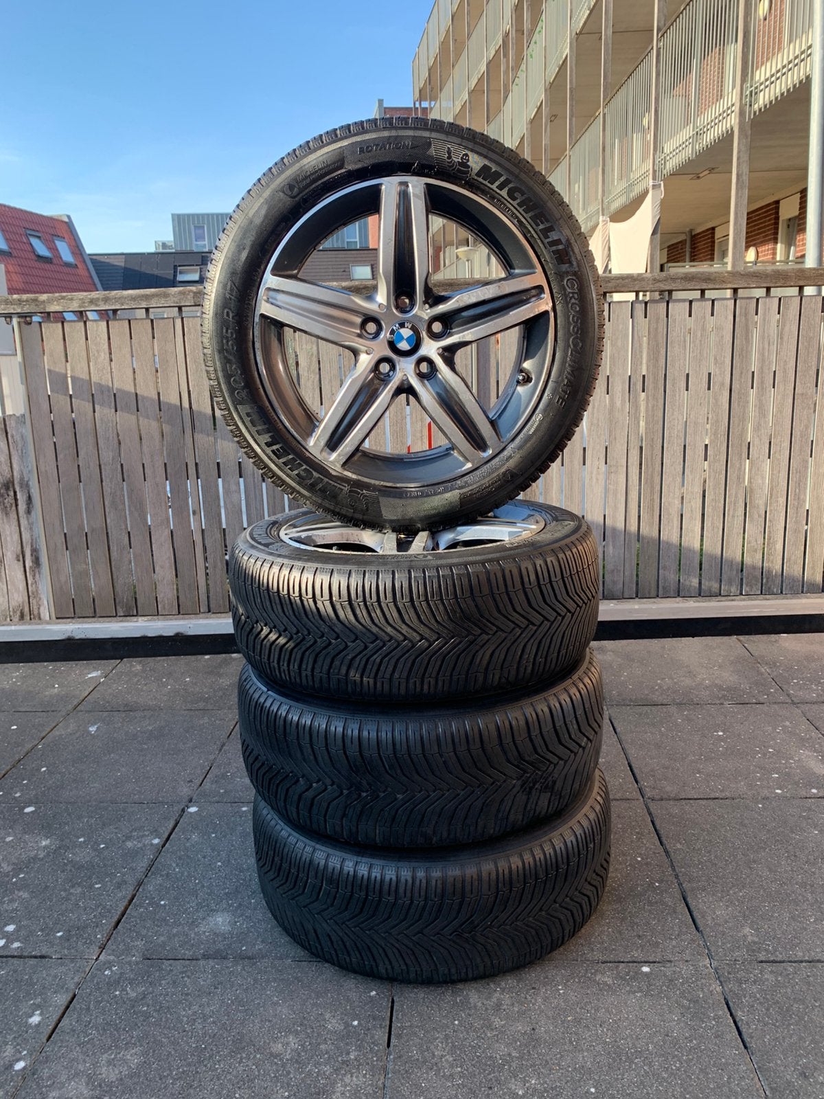 Orginele 17 inch BMW M-sport velgen 383M + all season, Ophalen, Gebruikt