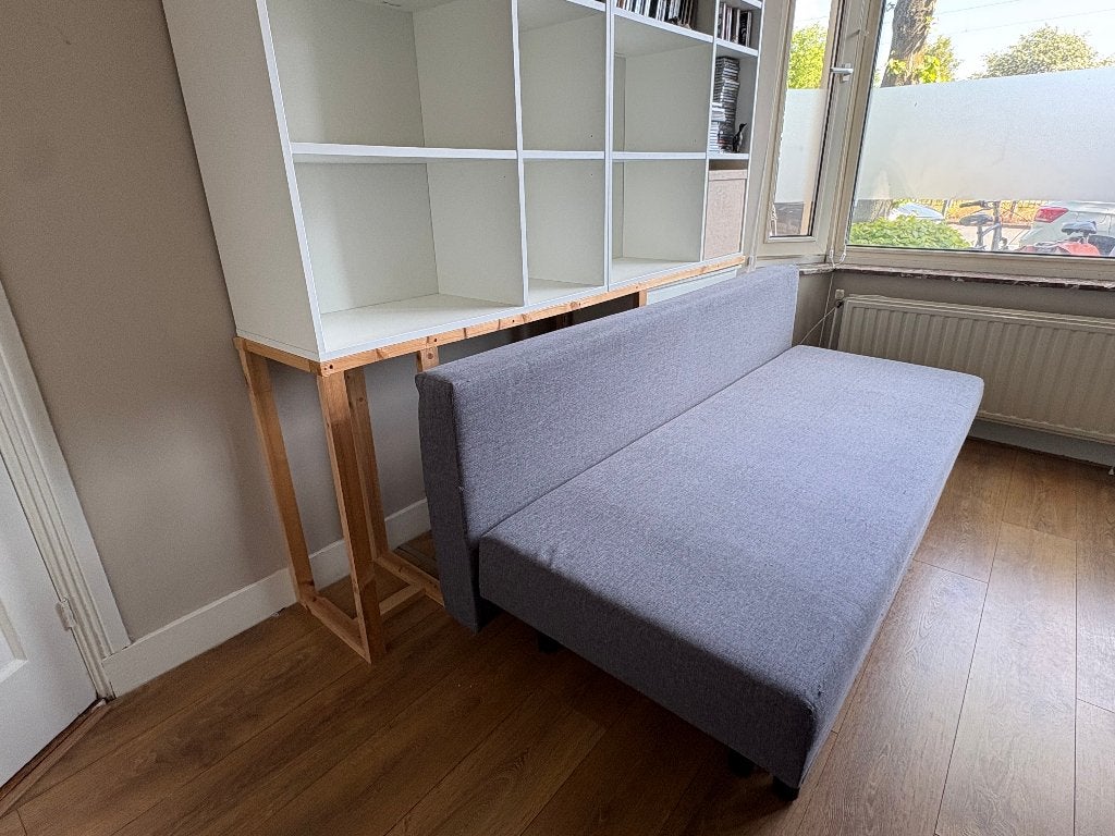 Grijze slaapbank ÄLVDALEN, Huis en Inrichting, Slaapkamer | Slaapbanken, Ophalen, Gebruikt, Tweepersoons, 140 cm