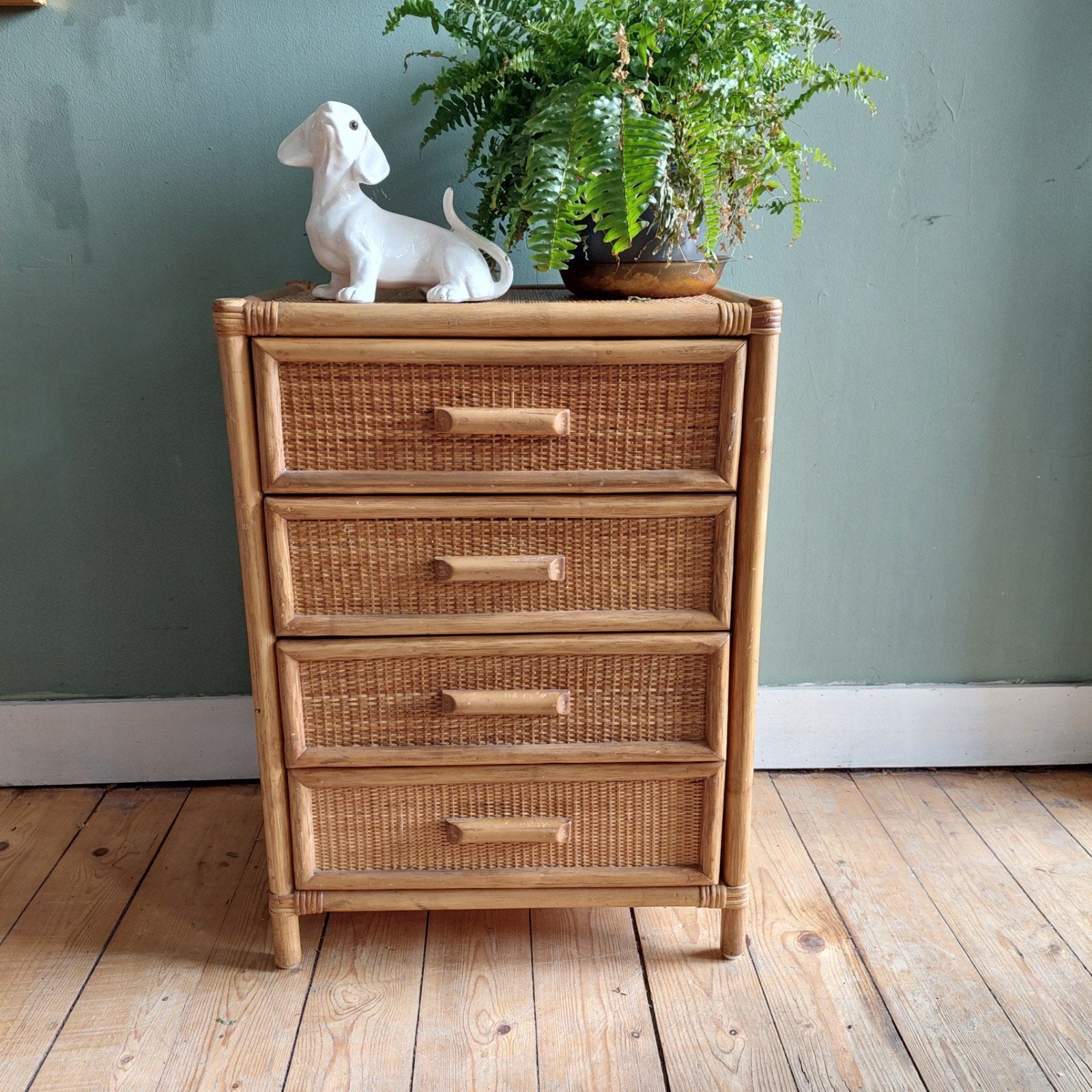 Lucky Vintage rieten en bamboe ladekast bohemian stijl, Ophalen, ., Vintage boho, 50 tot 100 cm