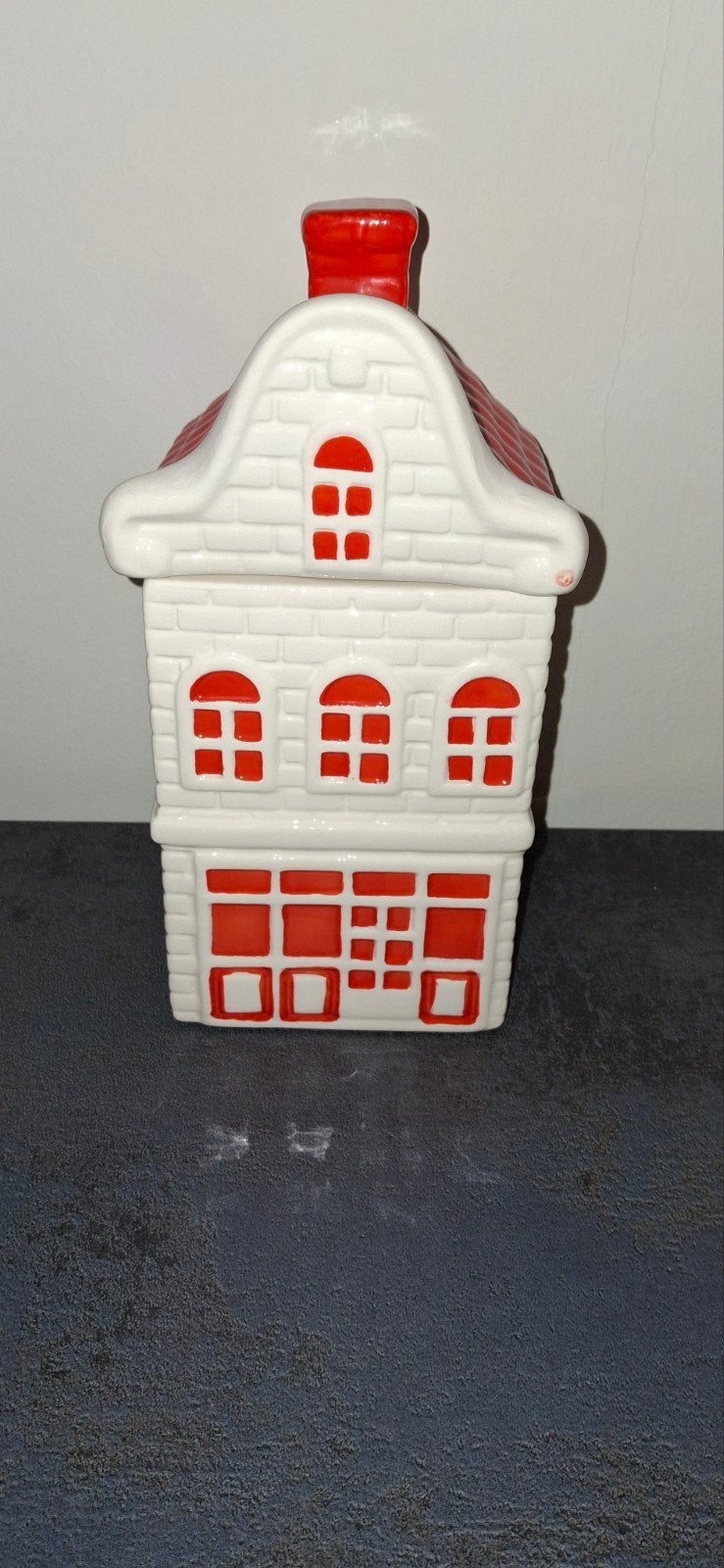 Keramieken huisje rood wit - koektrommel, Ophalen, Meerkleurig, Nieuw, Landelijk