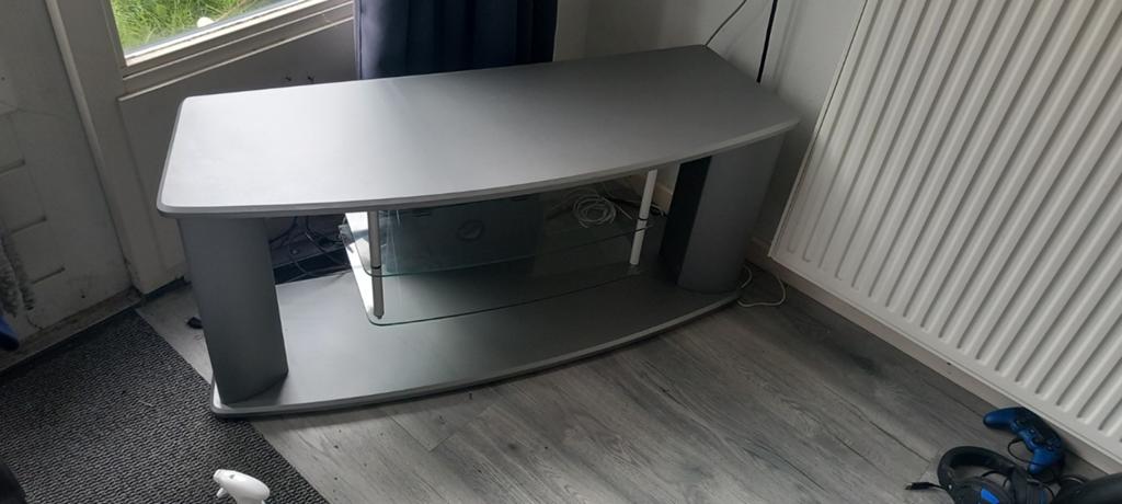 TV Meubel Hout en Glas - 120x40x53cm, Ophalen, Gebruikt, 100 tot 150 cm, Glas