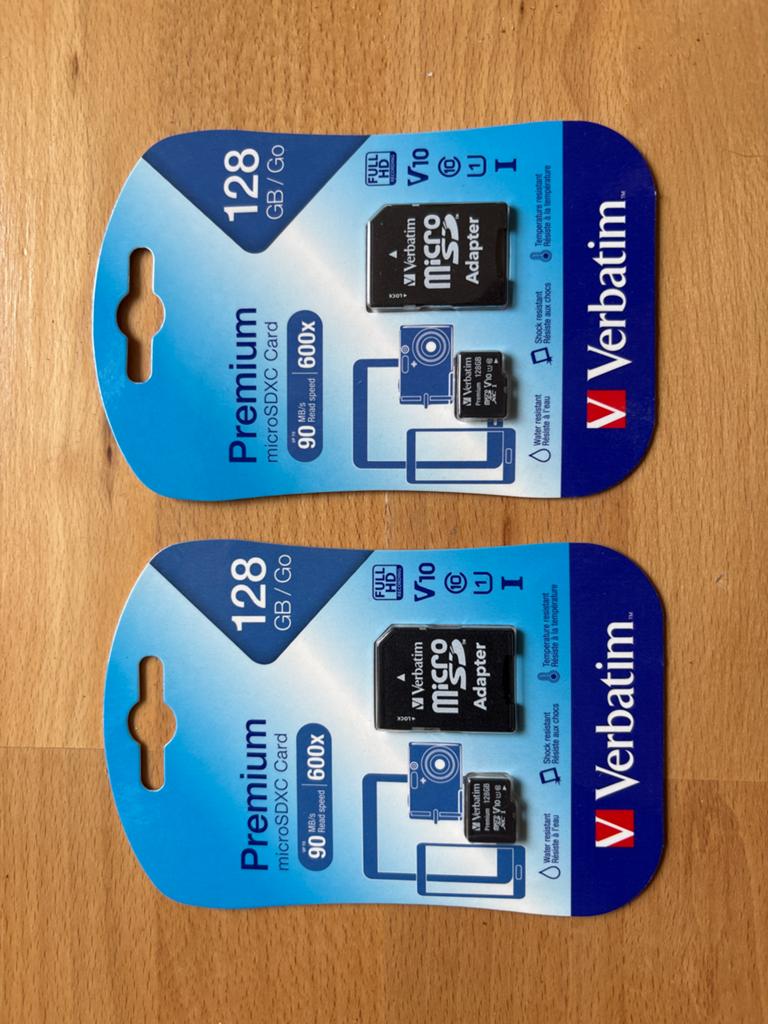 Verbatim Premium microSDXC Card 128GB met Adapter (2 stuks), Nieuw, Ophalen of Verzenden, 128 GB, Smartphone