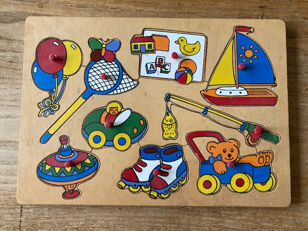 Vintage knopjespuzzel houten puzzel, Kinderen en Baby's, Speelgoed | Kinderpuzzels, 2 tot 4 jaar, Gebruikt, Ophalen of Verzenden