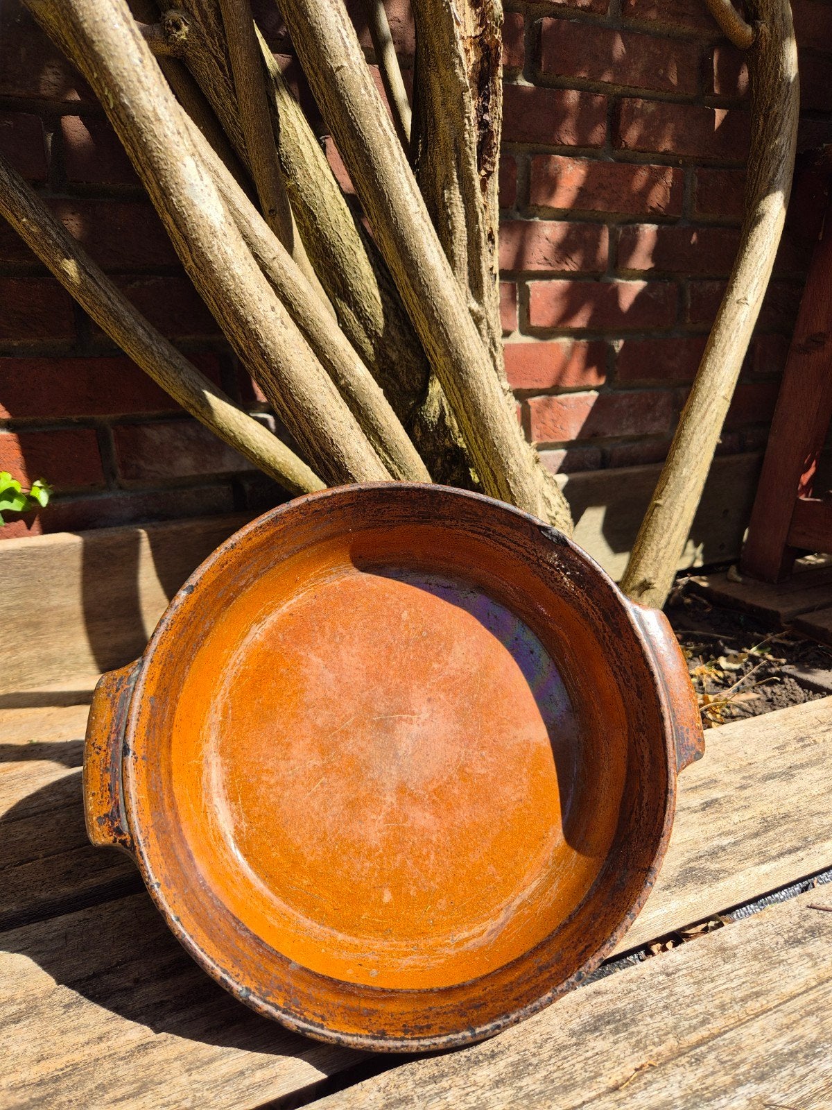 Oude Franse terracotta ovenschaal met stempel (brocante), Ophalen