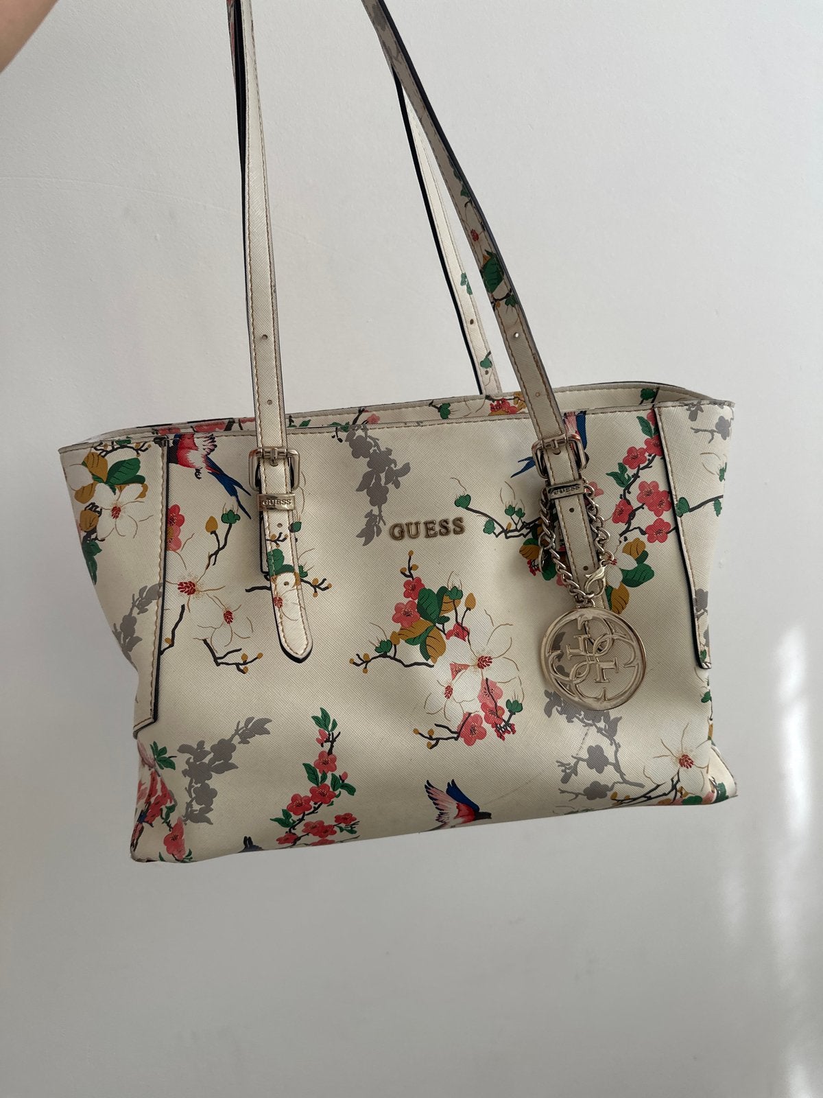 Guess shopper met bloemenprint en vogels, Ophalen of Verzenden, Gebruikt, Beige, Shopper