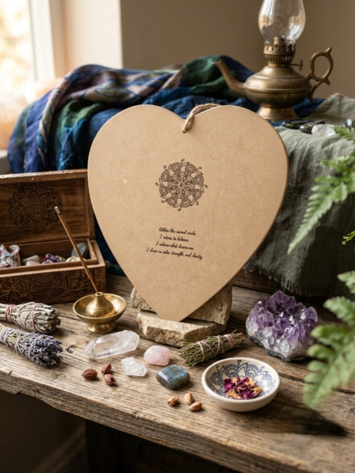 mandala houten plankje | muurdecoratie | altaarstuk, 28 cm, Hout, Vintage, Ophalen of Verzenden