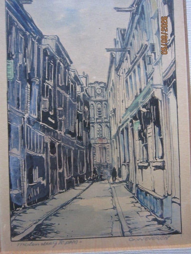 Gerrit vanJeveren, Mooie Vooroorlogse Aquarel v/d Molensteeg, Expressionistisch, Ophalen of Verzenden, Aquarel, Papier
