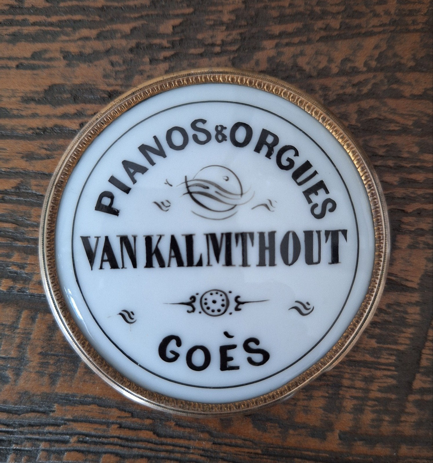 Porseleinen reclamebordje Pianos & Orgues van Kalmthout Goes, Ophalen of Verzenden