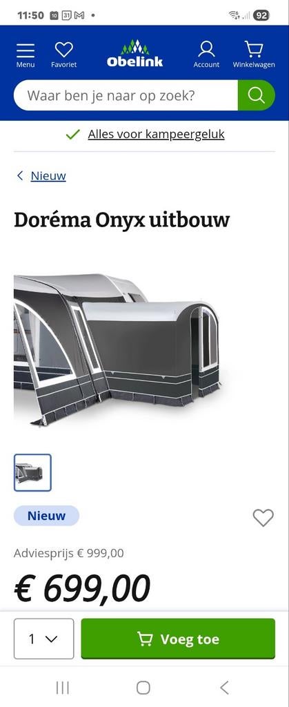 Uitbouw Dorema Onyx de luxe XL, Caravans en Kamperen, Ophalen, Zo goed als nieuw
