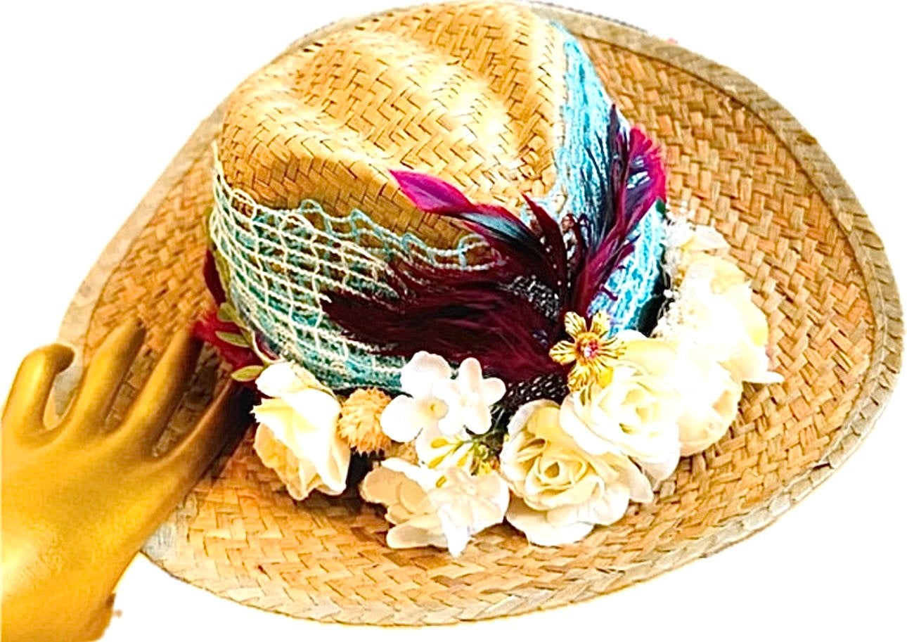 Bloemen veren  boho bohemian hoed 57, Ophalen of Verzenden, Nieuw