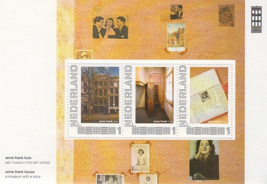Nederland Postset Anne Frank met blokje persoonlijke zegels, Ophalen of Verzenden, Na 1940, Postfris