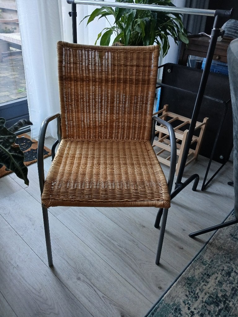 Rieten stoel, Ophalen, Gebruikt, Bruin, Metaal