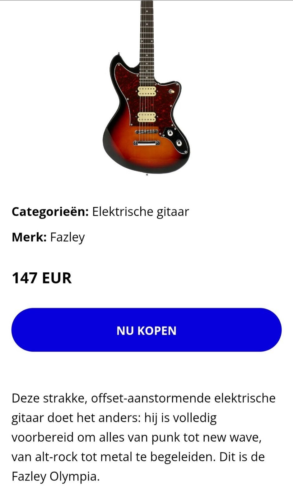 Fazley FKC518SB elektrische gitaar, Ophalen of Verzenden, Zo goed als nieuw, Solid body, Overige merken
