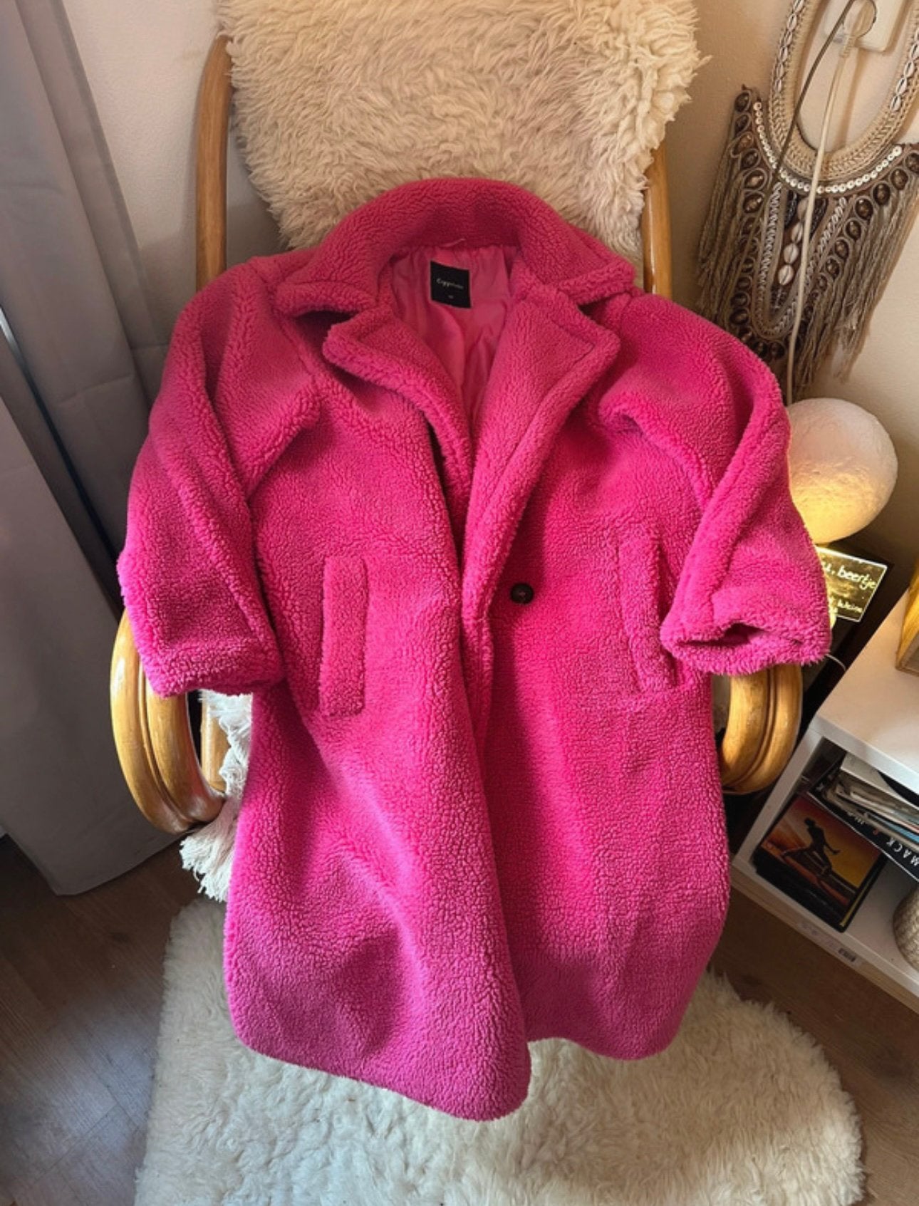 Fuchsia roze teddy winterjas met zakken - maat s/m, Ophalen of Verzenden, Zo goed als nieuw