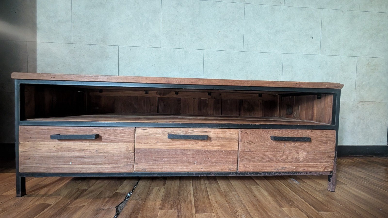 Teak hout TV meubel, Ophalen, Gebruikt, 100 tot 150 cm, Teakhout