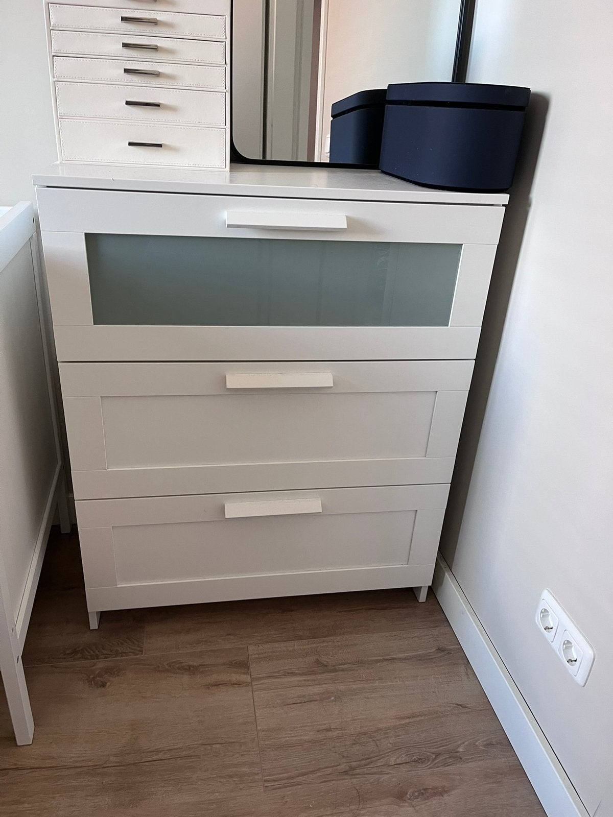 IKEA BRIMNES ladekast – 3 lades – wit/frosted glas, Ophalen, Zo goed als nieuw