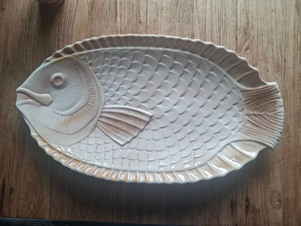 Franse Sarreguemines majolica visschaal, Ophalen of Verzenden